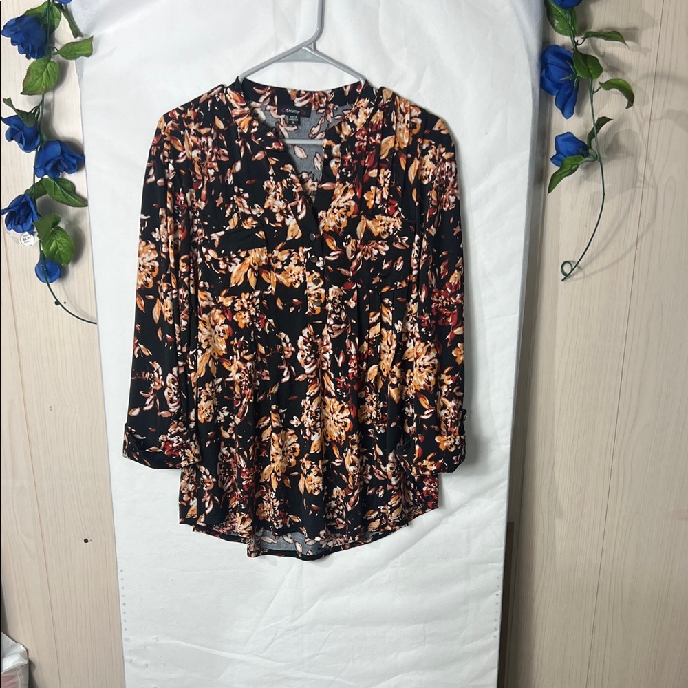 Cocomo Black and Orange Floral Blouse